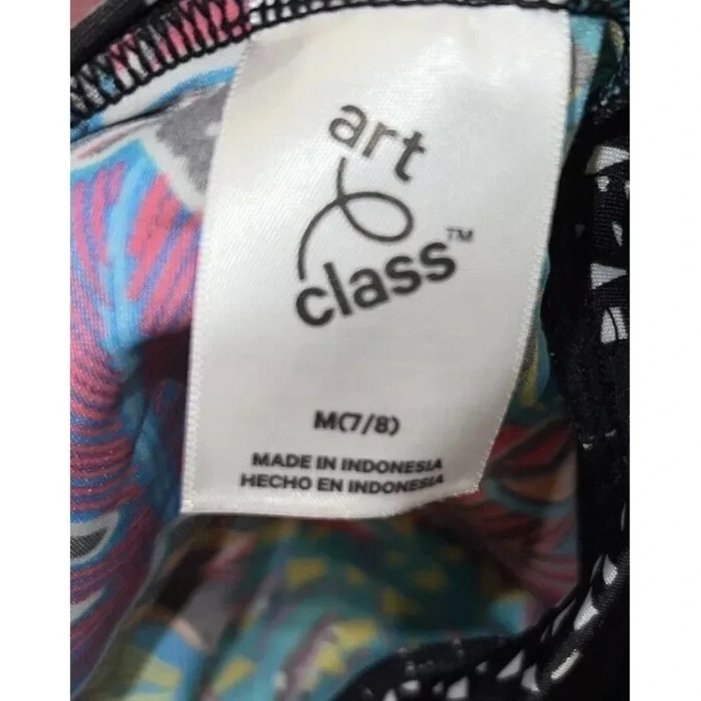 New Art Class Girls‎ Sz M 7 / 8 Long-Sleeve Rash Guard Swim Shirt Tropical Black